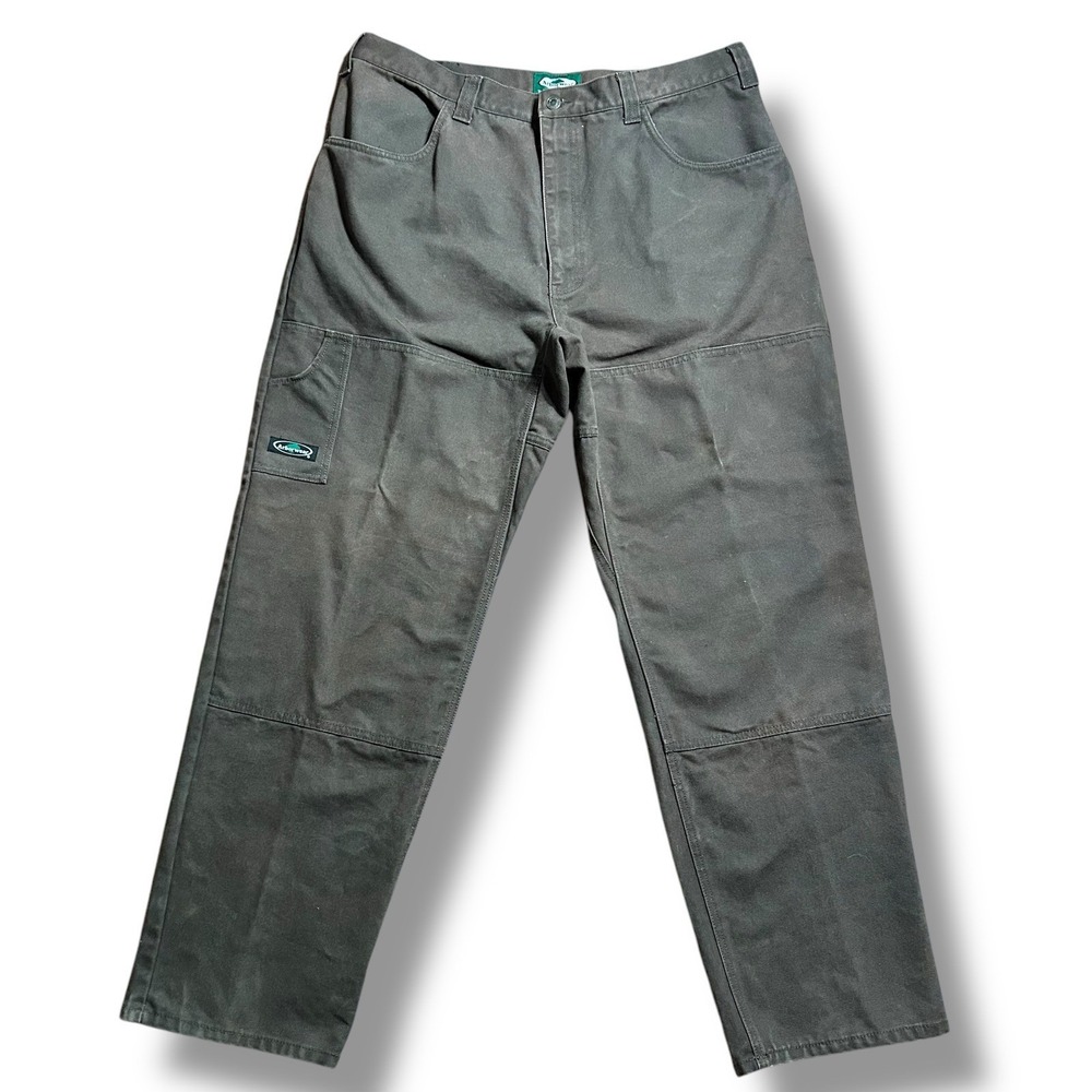 Men's Arbor wear Double Knee Canvas Pants 37x32‎ Brown Workwear Utility Pockets
